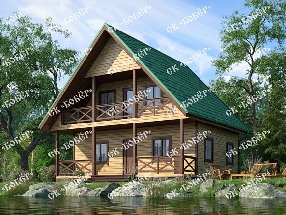 Дом с балконом из бруса 7х8